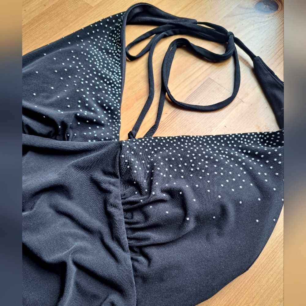 Le Château Y2K embellished Black Halter Dress